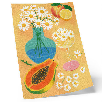Wandposter Sappige vruchten, kleurrijke madeliefjes, illustratieve stijl