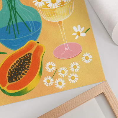 Wandposter Sappige vruchten, kleurrijke madeliefjes, illustratieve stijl