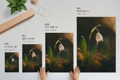 Decoratieve poster sneeuwklokje met groene blaadjes in warm licht