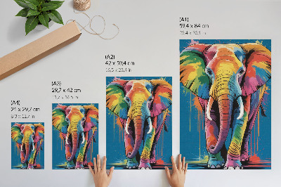 Decoratieve poster Kleurrijke olifant, contrasterende kleuren, intense kleur