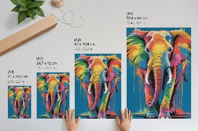 Decoratieve poster kleurrijke olifant met intense, contrasterende kleuren
