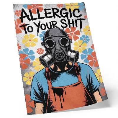 Wandposter Stripfiguur in masker met kleurrijke bloemen