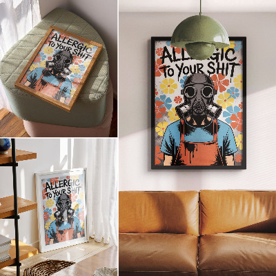Wandposter Stripfiguur in masker met kleurrijke bloemen