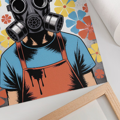 Wandposter Stripfiguur in masker met kleurrijke bloemen