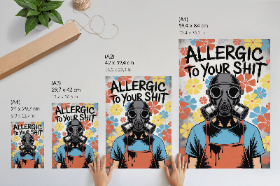 Wandposter Stripfiguur in masker met kleurrijke bloemen