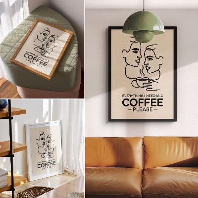 Poster Minimalistische gezichtscontouren, kopje koffie