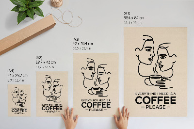 Poster Minimalistische gezichtscontouren, kopje koffie