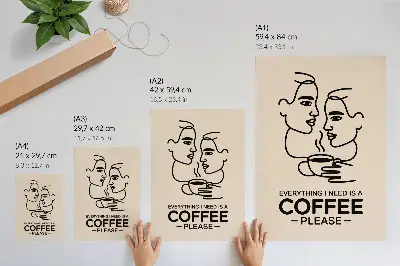 Poster minimalistische gezichtscontouren met kopje koffie