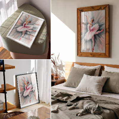 Decoratieve poster Ballerina in roze met een dynamische achtergrond