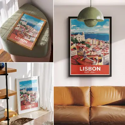 Decoratieve poster stadspanorama in warme kleuren met een vredige sfeer