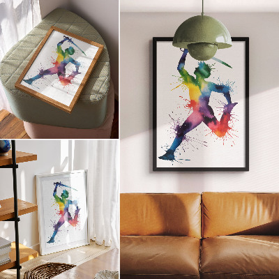 Poster Een figuur in felle kleuren met een zwaard.