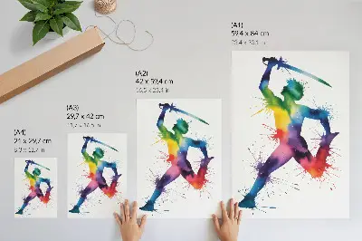 Poster figuur in felle kleuren met een zwaard