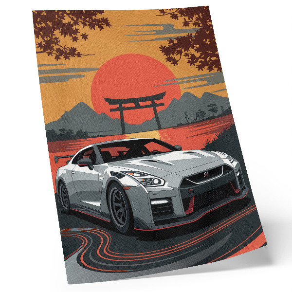 Poster Een auto in een harmonieus Japans landschap