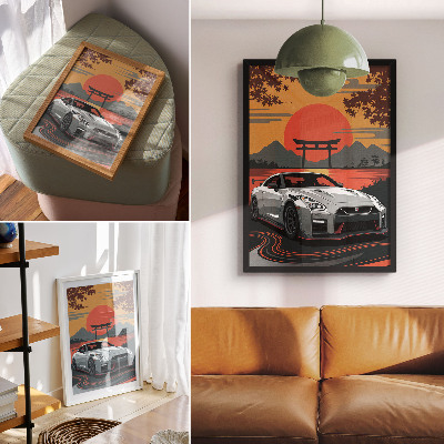 Poster Een auto in een harmonieus Japans landschap