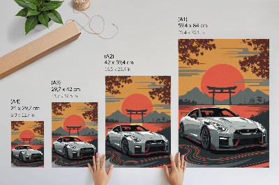 Poster Een auto in een harmonieus Japans landschap
