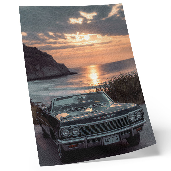 Decoratieve poster Retro auto zonsondergang zee nostalgisch