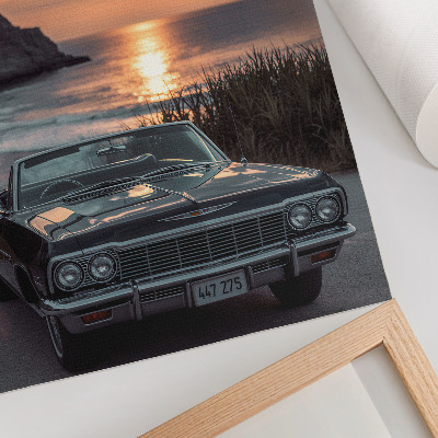 Decoratieve poster Retro auto zonsondergang zee nostalgisch