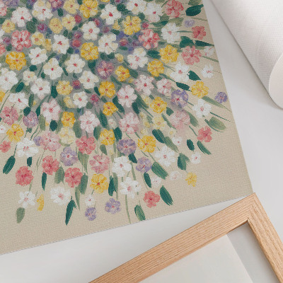 Wandposter Kleurrijke bloemen, pastelkleurige bladeren, frisheid