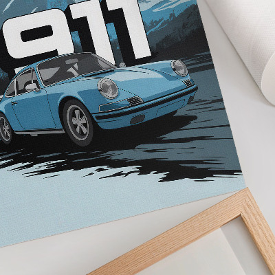 Poster Klassieke auto, bergachtergrond, grote letters