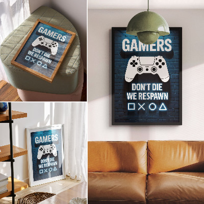 Decoratieve poster Blauwe bakstenen muur, witte bedieningselementen, letters