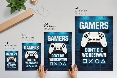 Decoratieve poster Blauwe bakstenen muur, witte bedieningselementen, letters