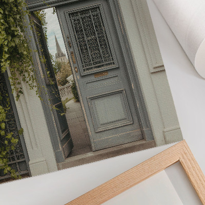 Wandposter Antieke deur begroeid met klimop, mysterieus pad