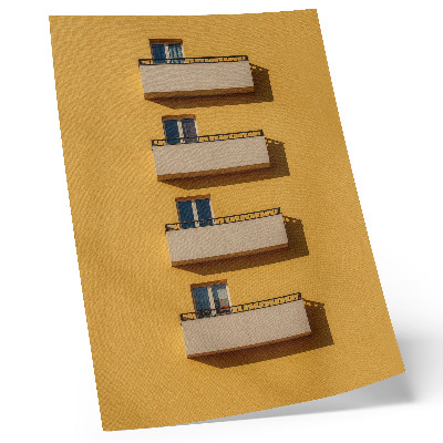 Wandposter Gele gevel, vier balkons, minimalistische compositie