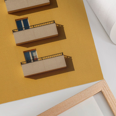 Wandposter Gele gevel, vier balkons, minimalistische compositie