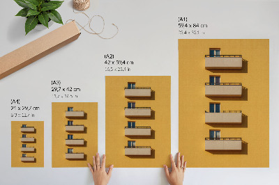 Wandposter Gele gevel, vier balkons, minimalistische compositie