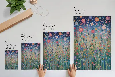 Decoratieve poster met prachtige bloemen tegen de sterrenhemel