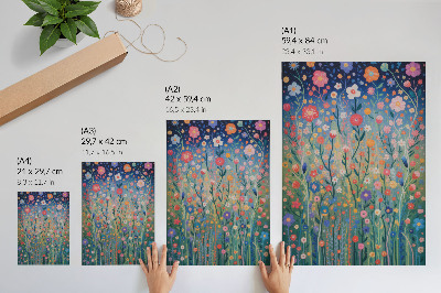 Decoratieve poster Prachtige bloemen tegen de sterrenhemel