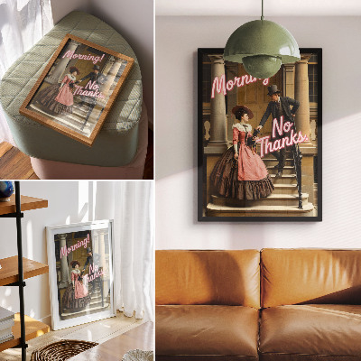 Wandposter Historische kostuums pastelkleurige opschriften moderniteit