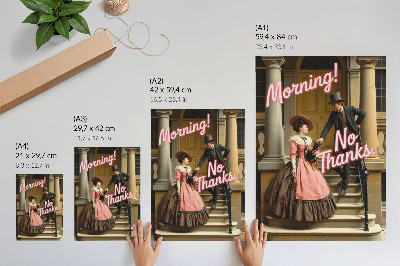 Wandposter Historische kostuums pastelkleurige opschriften moderniteit