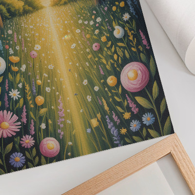 Wandposter Bloemen langs het bospad, frisse zon.