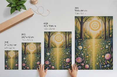 Wandposter Bloemen langs het bospad, frisse zon.