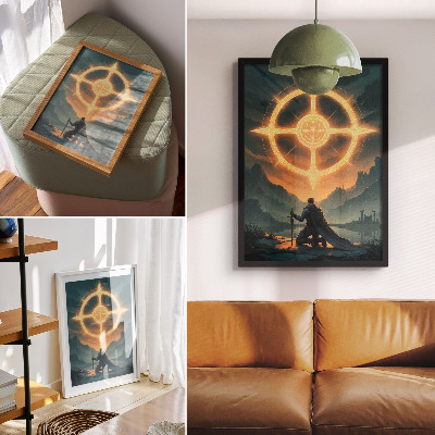 Decoratieve poster Betoverend landschap magisch symbool ridder