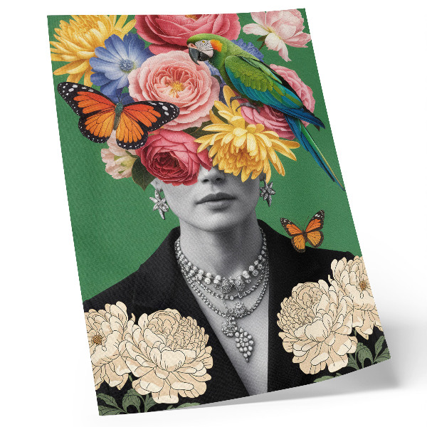 Wandposter Bloemen, vogels, vlinders, elegante figuren, surrealisme
