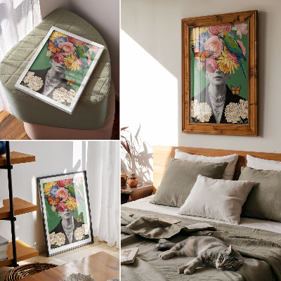 Wandposter Bloemen, vogels, vlinders, elegante figuren, surrealisme