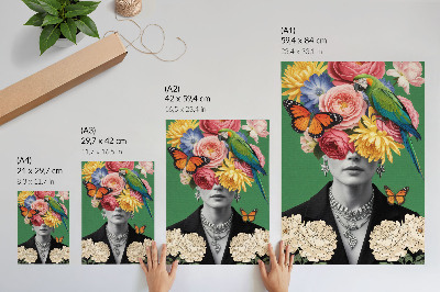 Wandposter Bloemen, vogels, vlinders, elegante figuren, surrealisme