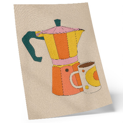 Decoratieve poster Geometrische koffiepot en mok, levendige en optimistische kleuren.
