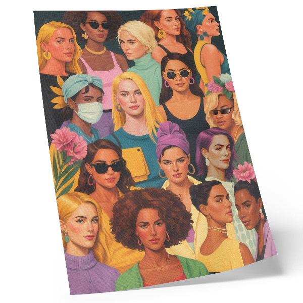 Wandposter Kleurrijke portretten van vrouwen met diverse modieuze kapsels.
