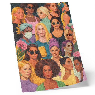 Wandposter Kleurrijke portretten van vrouwen met diverse modieuze kapsels.
