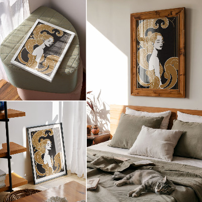 Poster Elegante vrouw met artistieke lijnen die contrasteren