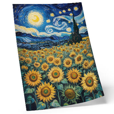Decoratieve poster Een veld vol zonnebloemen onder een sterrenhemel.