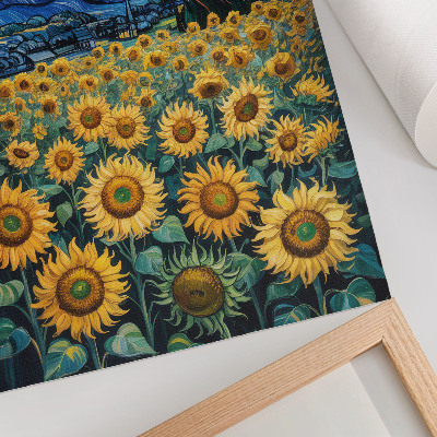 Decoratieve poster Een veld vol zonnebloemen onder een sterrenhemel.