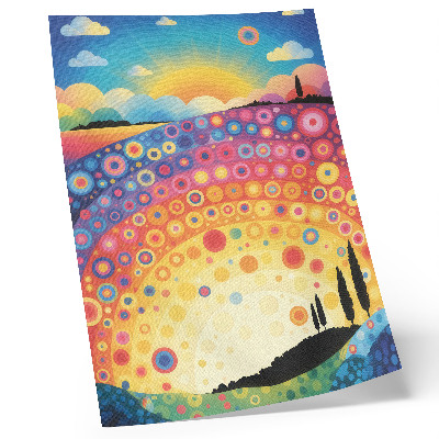Wandposter Energieke regenboogcirkels tegen de achtergrond van een zonsondergang.