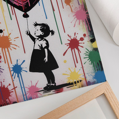 Wandposter Zwart-wit figuur met een kleurrijk graffiti hart.