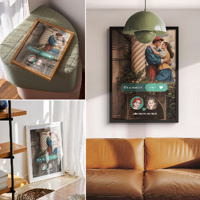 Wandposter Liefdesscène, klassieke sfeer, groene arrangement