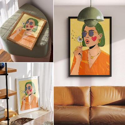 Wandposter Popart-illustratie met groen haar
