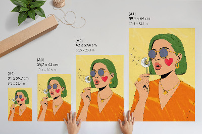Wandposter Popart-illustratie met groen haar